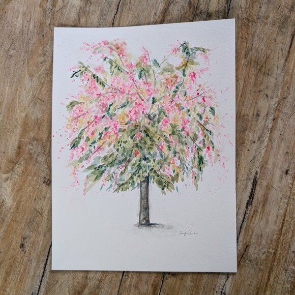 Whimsical Rainbow Flower Tree - Original Watercolor 9"x12" - Picture 7 of 8